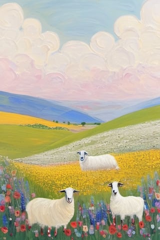 Composition of Gustav Klimt's "The Virgin", flowers, sheep, sheepdog, grassland, freedom, soul, digital illustration, approaching perfection, dynamic, highly detailed,  artstation, concept art, sharp focus, in the style of artist like Gustav Klimt, artistic oil painting stick,masterpiece,artistic oil painting stick