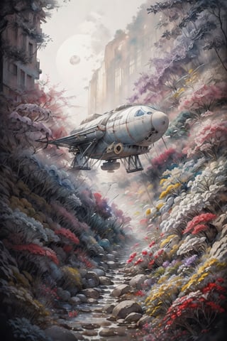 (In a mesmerizingly psychedelic scene, a whimsical moon module gleams with vibrant colors and intricate patterns, as if plucked straight from a kooky dream. This image, presented in a beautifully crafted gouache painting, showcases a fantastical spacecraft, reminiscent of a retro sci-fi era. Every brushstroke exudes an otherworldly allure, with swirling hues of neon pinks, electric blues, and mesmerizing purples. The fine details and meticulous shading bring an astonishing level of realism, capturing the eye and immersing viewers in a surreal lunar journey. With its exceptional quality and imaginative design, this captivating painting transports you to a wondrous realm beyond the boundaries of reality), Detailed Textures, high quality, high resolution, high Accuracy, realism, color correction, Proper lighting settings, harmonious composition, Behance works,portrait,ChineseWatercolorPainting