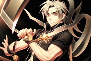 an anime dude holding chronos's scythe 