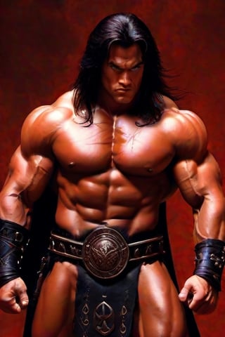 Conan the Barbarian
 Photograph of aggresive conan the barbarian, d & d, muscular! athetic slim bodybuilder, red and black, futuristic, fantasy, intricate, elegant, highly detailed, digital photography, artstation, concept art, smooth, sharp focus, illustration as shot on Kodak Gold 400 

