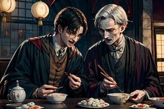Harry Potter and Voldemort happily enjoying tangyuan together