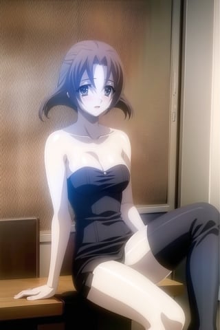 Highly detailed, High Quality, masterpiece, beautiful, 
BREAK 1girl, solo, (mature woman, 32 years old), minami obuchi, short_hair, brown_hair, bangs, grey eyes,
BREAK (italian restaurant interior background:1.5),
BREAK (bzsplit, blue dress, side slit, strapless dress, bare shoulders, jewelry, long gloves, lipstick),
BREAK looking_at_viewer, sitting, solo_female, (Focus waist), full_body, feet_out_of_frame, Open legs