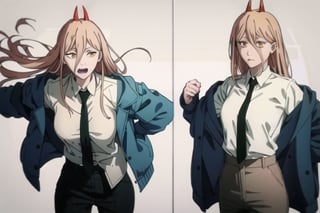 Sketch,
Appearance: long_hair, horns, red_horns, blonde_hair, symbol-shaped_pupils, cross-shaped_pupils, yellow_eyes, hair_between_eyes, sharp_teeth, medium_breasts

Default Outfit: long_hair, horns, red_horns, blonde_hair, symbol-shaped_pupils, cross-shaped_pupils, yellow_eyes, hair_between_eyes, sharp_teeth, medium_breasts, shirt, (white_shirt), necktie, black_necktie, jacket, (blue_jacket), pants, black_pants

,Sexy Lingerie,

White background:1