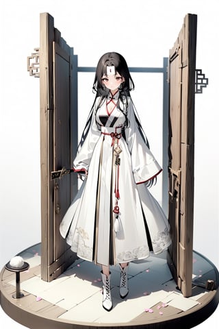 8k, high quality, masterpiece: 1.3), miniature model, white background, 3D isometric style, center, solo, full body,

1 Chinese woman, 26 years old, long black hair, with pink petals on her forehead, wearing a red and white Chinese robe, white plush at the neckline, wearing white leather boots, holding an iron-gray ancient long-handled weapon connecting two sharp knives, and the background is the gate of the ancient Chinese camp.