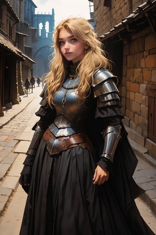 17 year old Medieval girl, named Sophie, medium blonde hair, blue eyes, medium breast, dynamic view, teen girl, full body, 17 years old, (masterpiece),, ultra high resolution, 8k, masterpiece UHD, unparalleled masterpiece, ultra realistic 8K, Atmospheric perspective. ((beautiful village girl 17 years old )) blonde, in medivel Europe, in a dark medieval village, Medieval Europe village, dark mood, (wearing whore medieval clothes), Medieval Time, Medieval Era, Medieval Castle in distant background, wearing medieval outfit, shes a street whore 