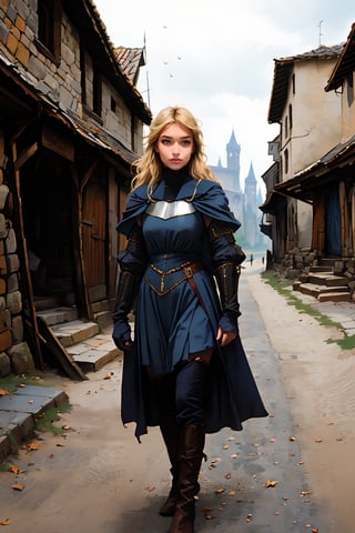 17 year old Medieval girl, named Sophie, medium blonde hair, blue eyes, medium breast, dynamic view, teen girl, full body, 17 years old, (masterpiece),, ultra high resolution, 8k, masterpiece UHD, unparalleled masterpiece, ultra realistic 8K, Atmospheric perspective. ((beautiful village girl 17 years old )) blonde, in medivel Europe, in a dark medieval village, Medieval Europe village, dark mood, (wearing torned clothes), Medieval Time, Medieval Era, Medieval Castle in distant background, wearing torned peasant clothes, shes a street whore ,sophia, wearing almost no clothes, all her clothes are trashed ,torn clothes
