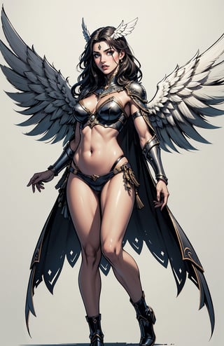 (photore,realisticlying：1.37), ((Meticulous facial features)),（Valkyrie,holy paladin：0.6）Beautiful design,Shiny,Slim body,(the angel's wings),belly-bar,complex,simple_background, full body, perfect body,Grt2c,dabuFlatMix_v10.safetensors