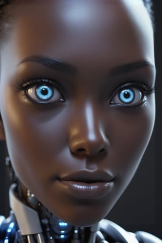 female,black skin,robotic digital led black skin,in a 4th dimension world,highly detaile eyes,detailed eyeballs