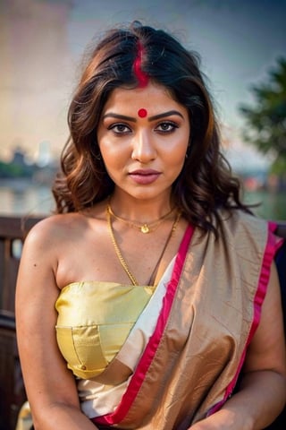 masterpiece, 8k, best quality, ultra highres, professional photography, sharp focus, HDR, 8K resolution, intricate detail, sophisticated detail, depth of field, photorealistic, (((sindoor on hair partings))), ((voluptuous,slighty_chubby)), hindu milf, sexy woman with hina tattos,  lariat necklace, large breasts, blushing, kohl eyed, ((large breast, curvaceous)), sitting at dashashwamedh ghat of Varanasi, temples of Varanasi, benares, hyperrealistic, (analog quality:1.3), (film grain:1.2), beautiful background, (best quality:1.3), ultra clarity , super realism , 8k, (natural skin texture, hyperrealism, soft light, sharp:1.2), (intricate details:1.12), hdr, (dark shot:1.33), neutral colors, (hdr:1.4), (muted colors:1.5), technicolor, (intricate), (night:1.4), hyperdetailed, dramatic, intricate details, (cinematic),super realism , 8k, (natural skin texture, hyperrealism, soft light, sharp:1.2), (intricate details:1.12), hdr, (dark shot:1.22), vibrant colors, (hdr:1.4), (vibrant colors:1.4), (intricate), (artstation:1.2), hyperdetailed, dramatic, intricate details, (technicolor:0.9), (rutkowski:0.8), cinematic, detailed,