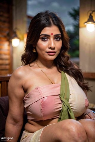 masterpiece, 8k, best quality, ultra highres, professional photography, sharp focus, HDR, 8K resolution, intricate detail, sophisticated detail, depth of field, photorealistic, ((sindoor on hair partings)), ((voluptuous,slighty_chubby)), hindu milf, sexy woman with hina tattos,  lariat necklace, large breasts, blushing, kohl eyed, ((large breast, curvaceous)), sitting at dashashwamedh ghat of Varanasi, temples of Varanasi, benares, hyperrealistic, (analog quality:1.3), (film grain:1.2), beautiful background, (best quality:1.3), ultra clarity , super realism , 8k, (natural skin texture, hyperrealism, soft light, sharp:1.2), (intricate details:1.12), hdr, (dark shot:1.33), neutral colors, (hdr:1.4), (muted colors:1.5), technicolor, (intricate), (night:1.4), hyperdetailed, dramatic, intricate details, (cinematic),super realism , 8k, (natural skin texture, hyperrealism, soft light, sharp:1.2), (intricate details:1.12), hdr, (dark shot:1.22), vibrant colors, (hdr:1.4), (vibrant colors:1.4), (intricate), (artstation:1.2), hyperdetailed, dramatic, intricate details, (technicolor:0.9), (rutkowski:0.8), cinematic, detailed,