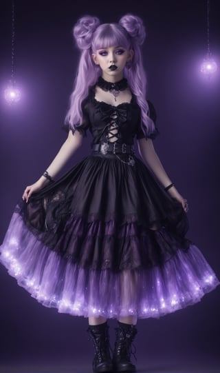 photorealistic concept art, 1girl,nordic Young girl, purple long hair, messy hair, elaborate hair, hair buns, elaborate outfit, pastel gothic Fashion Girl,Grunge-Lolita Fashion, girly pastel lace blouse,combat boots,The ethereal glow, metallic accessories, and moody atmosphere create a mystical aura,
Gothic Lolita long Skirt,lace Skirt, her look exudes dark glamour,natural volumetric cinematic perfect light,pastelbg,pastel goth