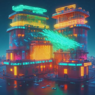 A wildly futuristic and technologically infused depiction of a animorphic Honey Badger in a neon cyberpunk setting. The Badger sports a pair of sleek mirror sunglasses and is adorned with headphones, presenting a mesmerizing juxtaposition of the natural and the artificial. This high-quality image, reminiscent of a digital painting, showcases the vibrant and vivid colors often associated with the cyberpunk genre. The Badger has a mullet and  fur that glows with luminous neon hues, reflecting the electrifying energy of its environment. The attention to detail is exquisite, capturing every strand of fur and reflecting the intricate patterns on the sunglasses. The image has a 80’s vibe with the edginess of a cyberpunk aesthetic, mesmerizing viewers with its artistic brilliance.