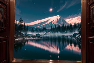 Photo of a calm village,  lots of lush trees and dense bushes,  village,  countryside,  waterfalls, wooden houses,  scenery,  natural views,  photo in midnight,  amazing aurora borealis sky,  sparkling stars,  beautiful night sky,  blood moon,  comets,  HDR,  film grain,  (),  mirrorless,  Nikon Z8,  Nikon Z lens,  (outdoor),  (),  (),  (vignette effect),  (),  (),  (dark moody),  (night atmosphere),  (hyperrealism:1.5),  (masterpiece:1.0),  extremely-ultra-hd,  hyperrealistic style,  texture,  realistic photo,  8k,  raw photo,  realistic texture,  extremely realistic,  50mm f2,  professional photography,  realistic photograph,  (night),  (realistic texture),  (playful shadow),  silhouettes,  (),  (soft lighting),  (aesthetic:1.5),  (intricate detailed),  (professional photographer),  (photorealistic),  ultra wide, fantasy theme,  full blood moon