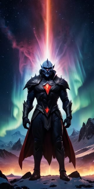 Generate hyper realistic image of Hordak, massive cosmic aurora borealis background ..highly detailed, sharp focus.8k,photography style, ,more detail XL