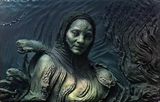 ultra detailed lomography portrait shot of an alien woman she is a queen with a crown ((she resembles a sea turtle with green gray skin very wrinkly and peaceful and kind)), wet skin, very mysterious face, water droplets that look bioluminescent, extremely detailed skin texture, (vignette:1.5), grainy texture, old photo, (vintage colors:1.5), shot by Mschiffer