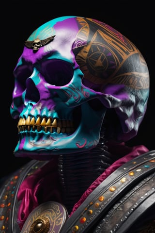 
The Skeletor in the style of Māori, highly detailed, skull tattooed half face in the style of trash polka, cinematic, 8 k, style by stanley artgermm, tom bagshaw, carne griffiths, hyper detailed, full of color gritty