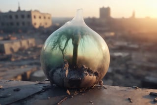 Closeup photo of a perfect pussy dripping cum in a destroyed city after a nuclearblast on the horizon, smoke, destruction fire, natural light