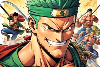 (Zoro), (((Goofy))), ((Leonardo)), (shonen), (Berserk), ((Spongebob)), (((Berserk art style))), 8k, illustration, group shot, group pic, flat linework, watercolor, poster colors, well drawn face, well drawn eyes, ((shonen manga)), hero pose, paper white background, high octane, moody, ink, style, lineart, LineAniAF, real_booster, comic book