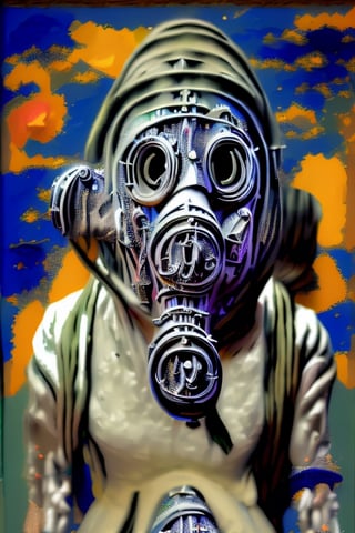 female, ((masterpiece, best quality, ultra detailed, absurdres):1.5), 1girl, beautiful, ZGirl, black uniform, school_uniform,ZGirl, wearing gas mask,gas mask,oil painting style