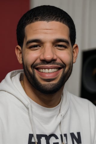 high quality portrait of drake smiling in the studio