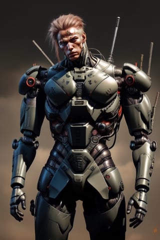 shirtless warrior, cybernetic, black body armour,Mecha body, ninja