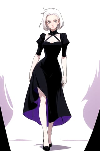 girl with white hair purple tints and black dress
