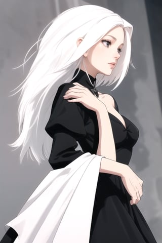 girl with white hair and black dress 