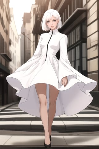 girl with white hair and dress 