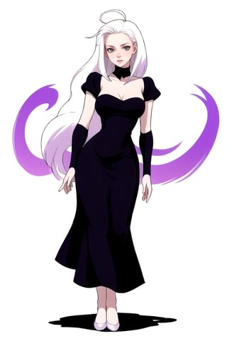 girl with white hair purple tints and black dress