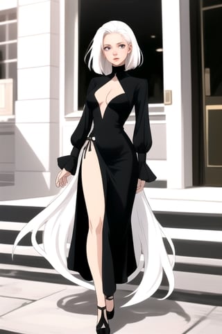 girl with white hair and black dress 
