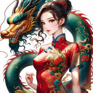  oriental dragon,(girl:1.5),(China dress),(China dress),breast