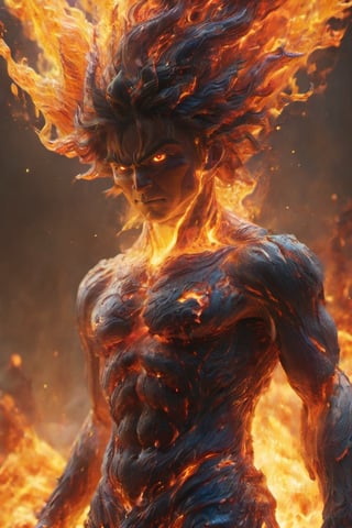 Goku , ((full_body)), full a detailed Molten fire Elemental, ,ral-lava,xxmixgirl