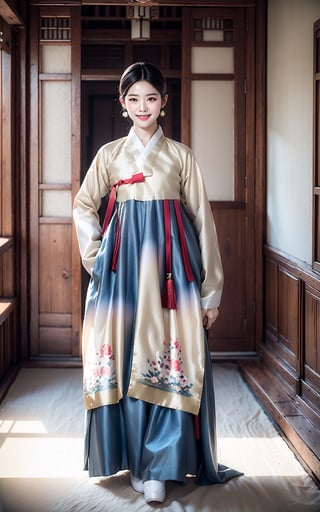 Girl,Drees,Black hair,short hair, colorful cloth, korea Traditional clothes), light smile, hua, (masterpiece:1.2, best quality), (Soft light), (shiny skin), 1girls,korea ink painting style,1girl, korea treditional cloth, hanbok, ,Realism,Extremely Realistic,Masterpiece,Young beauty spirit ,JeeSoo ,chinatsumura,Nice legs and hot body,SGBB