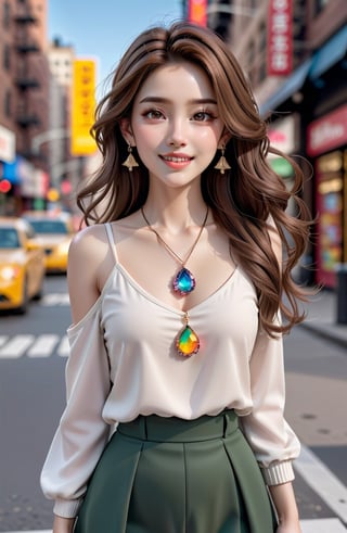 (1 22yo beauy girl), best quality, 8k, masterpiece, focus, perfect body beauty, highly detailed face and skin texture, delicate eyes, double eyelids, whitened skin,  Young beauty spirit, (bright smile), 
((The hair style and color is random, the necklace is random, the earrings are random, clothes style and color is random,  and the shoes are random, pose is random)). ((The background is to random New York's representative tourist destinations)), 
Ultra-clear, ultra-detailed, ultra-realistic, ((full body shot)), ,real_booster,photo_b00ster,aesthetic portrait,xxmix_girl