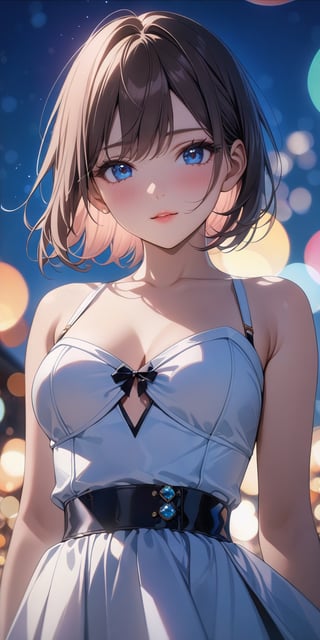 //Quality, Masterpiece, Top Quality, Official Art, Aesthetic and Beautiful, 16K, highest definition, high resolution, 
//Character, (1girl), beautiful skin, waist up portrait, The girl with blue sky and white clouds background, shyly face, sexy outfit, front view, (Bokeh, Sharp Focus), low angle, cinematic lighting, 