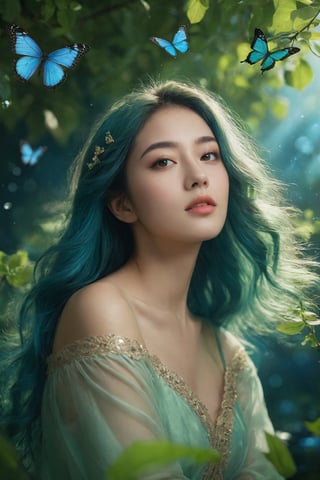 (ultra realistic,best quality),photorealistic,Extremely Realistic,in depth,cinematic light,hubggirl,

BREAK
luminism, golden lines, a 21yo has long swirling green hair, lavish green leaves, falling blue flowers, celestial lighting, butterflies, tree branches, sky, golden glowing, water drops,

BREAK
dynamic poses, particle effects, perfect hands, perfect lighting, vibrant colors, intricate details, high detailed skin, intricate background, realistic, raw, analog, taken by Sony Alpha 7R IV, Zeiss Otus 85mm F1.4, ISO 100 Shutter Speed 1/400, Vivid picture, More Reasonable Details