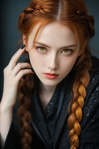 (ultra realistic,best quality),photorealistic,Extremely Realistic,in depth,cinematic light,hubggirl,

BREAK

stunning anime portrait of a red-haired girl with intense yellow eyes, close-up view, intricate hand details, braided hair, dark clothing, strong light and shadow contrasts, black nails, 17 years old, 

BREAK

dynamic poses, particle effects, perfect hands, perfect lighting, vibrant colors, intricate details, high detailed skin, intricate background, realistic, raw, analog, taken by Sony Alpha 7R IV, Zeiss Otus 85mm F1.4, ISO 100 Shutter Speed 1/400, Vivid picture, More Reasonable Details