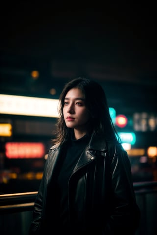 photograph, Neon Light, Dark hue, Iphone X, telephoto lens, Conceptual girl, volumetric lighting