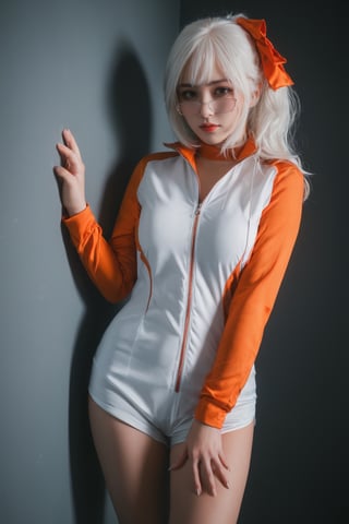  ultra high res,(realistic:1.4),deep shadow,(best quality, masterpiece),hubggirl,
1girl,white hair, orange clothes,