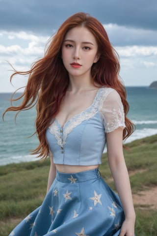  photorealistic,portrait of hubggirl, 
(ultra realistic,best quality),photorealistic,Extremely Realistic, in depth, cinematic light,

1girl,(long red hair:1.4),outdoors,(front:1.3),(standing:1.3),seaside,cloudy sky,High-low skirt,(cowboy_shot:1.2),navelwavy hair, 

perfect lighting, vibrant colors, intricate details, high detailed skin, pale skin, intricate background, realism,realistic,raw,analog,portrait,photorealistic, taken by Canon EOS,SIGMA Art Lens 35mm F1.4,ISO 200 Shutter Speed 2000,Vivid picture,