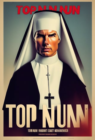 Movie Poster page "Top Nun: Maverick". Tom Cruise dressed a Nun.  text: "Top Nun".