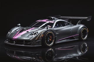 Photo of Pagani,car exhibition, black background,neon light,pro photography, professional,car photography , high quality, cg, masterpiece, details 