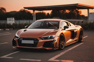 photo of an Audi R8, sunset, shot on Sony mirrorless camera, DSLR, 35mm lens f/2.8, ultra detailed, 8k