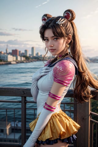   smile,   mature_woman, 27 years old, stern expression, frustrated, disappointed, flirty pose, sexy, looking at viewer, scenic view, Extremely Realistic, high resolution, masterpiece, 

aausagi, double bun, twintails, parted bangs, hair ornament, crescent facial mark, jewelry, earrings, choker, puffy short sleeves, pink sleeves, heart brooch, white gloves, elbow gloves, layered skirt




(+ hair ornament)