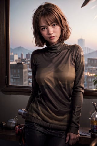   smile,   mature_woman, 27 years old, stern expression, frustrated, disappointed, flirty pose, sexy, looking at viewer, scenic view, Extremely Realistic, high resolution, masterpiece, 

Chara, short hair, brown hair, red eyes, striped, sweater, striped shirt, striped sweater