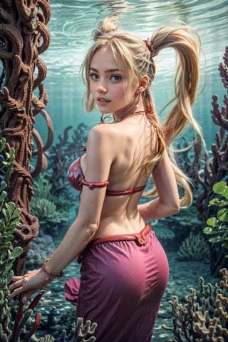  smile,   mature_woman, 27 years old, stern expression, frustrated, disappointed, flirty pose, sexy, looking at viewer, scenic view, Extremely Realistic, high resolution, masterpiece, 

masterpiece, best quality, highres, hmnl, twintails, blue eyes, long hair, ahoge, hair ornament, jewelry, pink mermaid, shell bikini, bracelet, earrings, shell necklace, , underwater, ocean, smile, cowboy shot, reaching out, open mouth, fish, coral
