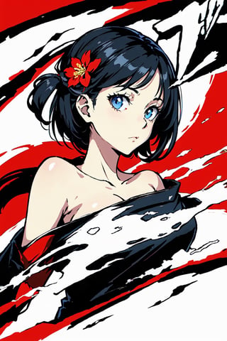 (masterpiece),vivid,a beautiful girl ,black dress,multicolored hair,red blossoms,white background, surrounded by ghost,Persona Cut In