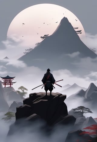 A Japanese ninja on a mountain, aesthetic, fhd, 4k ultra