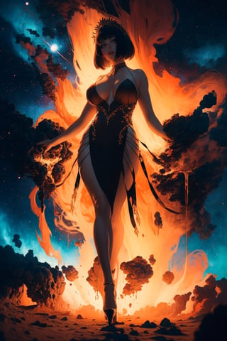 A full body photo of a beautiful and angelic 21 year old darkwaifutrap goddess with huge breasts with lots of beautiful detailed (galaxies) and (nebulas), (embedding:fakelips7-2500:1.05)
high heels, 