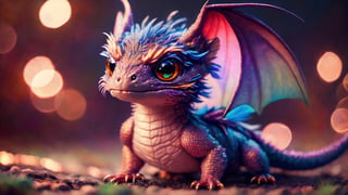 baby dragon, cinematic background, vibrant colors, UHD, 16k, 3D rendering, detailed scales, adorable face and expression, sparkling eyes, fluffy wings, playful pose, magical atmosphere, realistic textures, professional artwork, fantasy art style, mystical lighting, captivating composition, epic fantasy scene